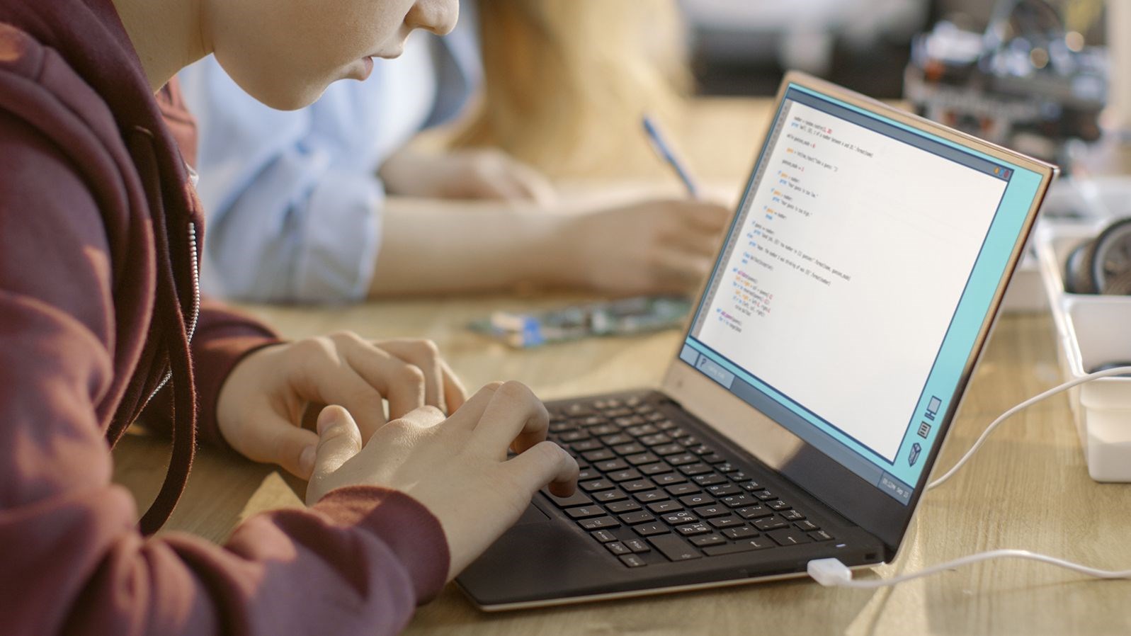 A student works on a computer